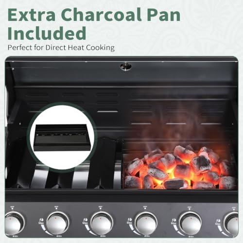 6-Burner Propane Gas BBQ Grill with Side Burner, Black - Image 5