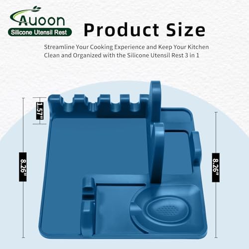 AUOON Silicone Utensil Rest with Lid Holder, Large, Fog Blue - Image 3