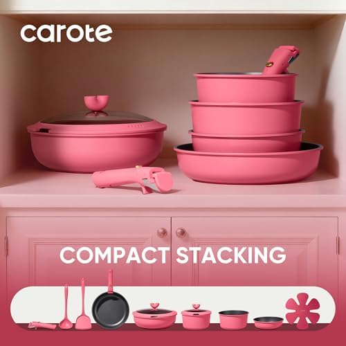CAROTE 15pcs Pots and Pans Set Non Stick, Cookware Set Detachable Handle - Image 4