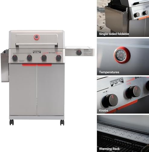 Monument Grills 4+1 Burner Stainless Steel 525 Sq.in Propane Gas Grill, 49,000 BTU, 500°F in 5 Mins, Outdoor Mesa 2 Grill with Broil Zone, 1 Side Burner, 1 Foldable Side Shelf, with Cooking Plate - Image 3