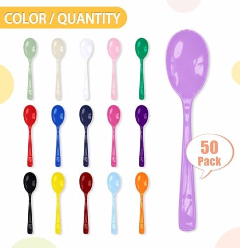 SietDESEO 50 PCS Light Purple Plastic Spoons Disposable Utensils Heavy Duty Purple Spoons Disposable Cutlery for Birthday Wedding Baby Shower Bridal Shower Plastic Silverware - Image 5