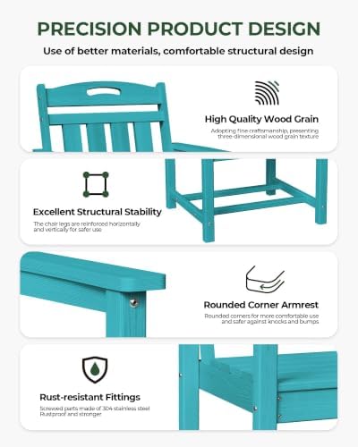 HDPE Outdoor Patio Dining Chairs with Wide Seat of 2, Oversized, LakeBlue - Image 6