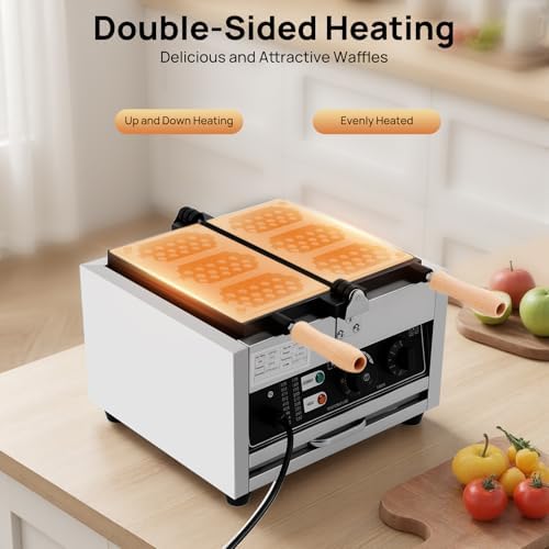 3-Slice Commercial Waffle Maker, 1500W Electric Honeycomb-Shaped Waffle Machine, Stainless Steel Waffle Iron Baker with Non-Stick Coating, 122-572℉ Temperature Adjustable - Image 6