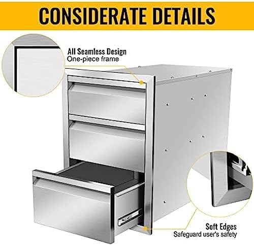 Outdoor Kitchen Drawers, Box Frame Style Flush Mount BBQ Drawer w/Stainless Steel Handle, BBQ Island Drawers For Patio Grill Station,Three Drawers - Image 6