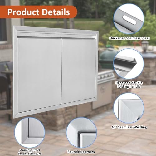 JIE JIN BBQ Access Door 26" W X 24" H Outdoor Kitchen Doors Double Doors Thickened 304 Stainless Steel Outdoor Kitchen Accessories Door for Indoor/Outdoor Kitchen Outdoor Cabinet BBQ Island - Image 3