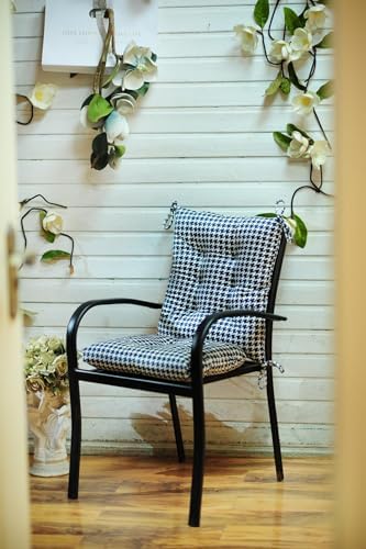 Outdoor Patio Cushion, Rocking Chair Cushion, Tufted Pads, Set of Upper and Lower with Ties Pack of 2 (2 Sets) - Back 20"×17", Seat 17"×17" (Blue Houndstooth) - Image 6