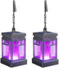 KOOPER Hanging Solar Lanterns Outdoor Waterproof, 2PCS Flickering Flame Hanging Solar Lights for Outside, Outdoor Solar Lanterns up to 12 Hours, Lanterns Decorative for Patio Yard Decor (Purple Light) by KOOPER