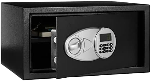 Amazon Basics Steel Security Safe Box with Digital Keypad, for Valuables, Cash, Jewelry, Documents, Removable Shelf, Black, 1 Cubic Foot, 16.9"x14.6"x9.1" (WxDxH) by AmazonBasics