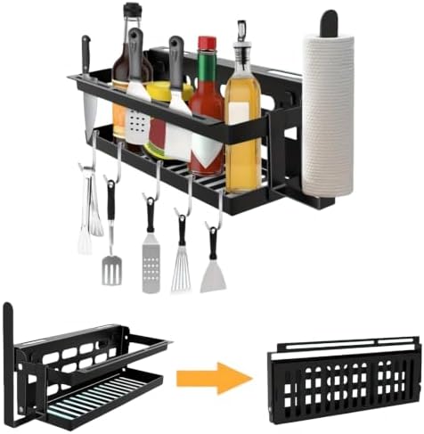 Upgrade Foldable Griddle Caddy for 17''/22''/28"/36" Blackstone BBQ Griddle,Space Saving Grill Tool Holder for Blackstone BBQ Accessories Organizer,with Paper Towel Holder&Knife Rack&Hooks by Unknown