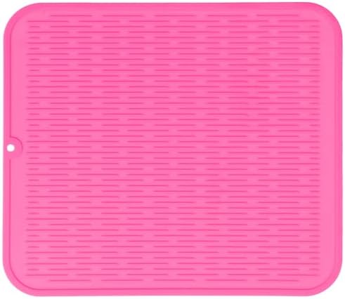 MicoYang Silicone Dish Drying Mat for Multiple Usage,Easy clean,Eco-friendly,Heat-resistant Silicone Mat for Kitchen Counter or Sink,Refrigerator or Drawer Liner Rose XL 18 inches x 16 inches by MicoYang