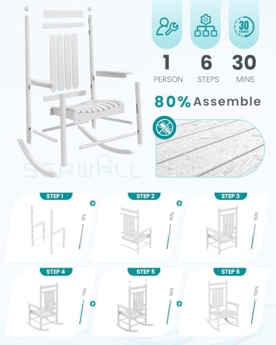 SERWALL Comfortable Outdoor Rocking Chairs Set of 3, White - Image 6