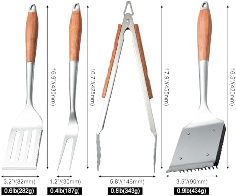 Heavy-Duty Wood BBQ Grilling Accessories Tools Set, Premium Thickened Stainless Steel Barbecue Utensils for Outdoor Grilling - Image 2
