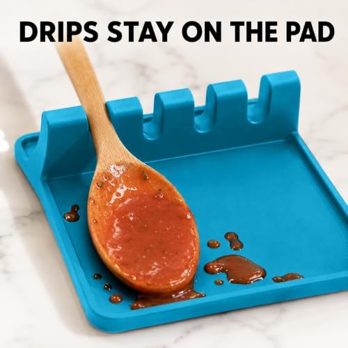 2 Pack Light Blue Silicone Spoon Rest for Stove Top Kitchen Spoon Holder Set - Image 4
