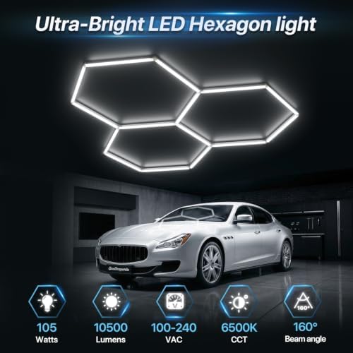 HYPERLITE Gen II Hexagon LED Lights: 105W 10500LM 3 Grids DIY Hexagon Led Lights, 6500K Ultra Bright, Easy Install, Durable Design for Garage, Car Detailing, Workshops, Basement, Gym - Image 2
