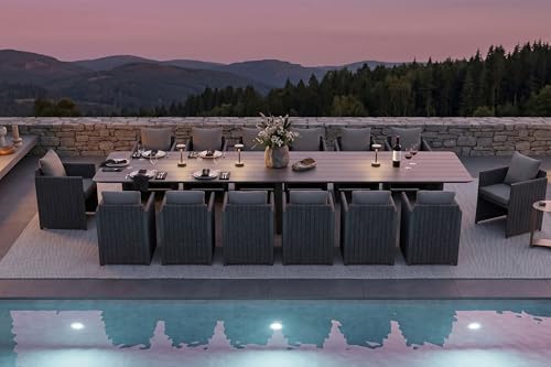 PURPLE LEAF Outdoor Dining Set Extra-Long for 14 with Olefin Armchairs Grey - Image 2
