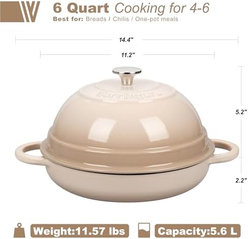 VORRINGARD Cast Iron Enameled Dutch Oven Pot with Lid for Bread Baking, Bread Oven, 6 Quart, Latte - Image 2