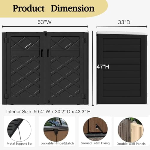ZZM Large Outdoor Storage Shed, 48 Cu Ft Resin Versatile Storage Cabinet for Patio Accessories, Trash Cans & Garden Tools, Durable Horizontal Storage Box with Lockable Lid (Black) - Image 3
