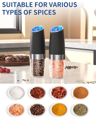 CIRCLE JOY Gravity Electric Salt and Pepper Grinder Set Automatic Salt and Pepper Grinder Set with LED Light, Battery Operated, Adjustable Coarseness, Large Capacity, for Home Kitchen BBQ, Black - Image 5