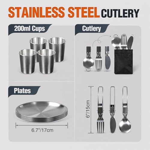 REDCAMP 6/10/11/12/14/15/19 PCS Camping Cookware Mess Kit Camping Gear Campfire Utensils Lightweight Stackable Pot Pan Bowls Soup Spoon with Storage Bag for Camping, Backpacking, Outdoor Cooking - Image 4