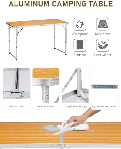 Outvita 4ft Portable Folding Camping Table Lightweight Suitcase Wood - Image 4