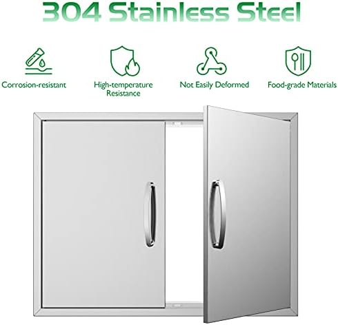 Outdoor Kitchen Doors 30W x 23H Inch, Double BBQ Access Doors 304 Stainless Steel for Outdoor Kitchen Cabinet Grill Station or BBQ Island - Image 5