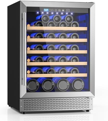 24 Inch Wine Fridge, 54 Bottles Wine Refrigerator with Glass Door Built-in or Freestanding, Under Counter Wine Fridge Quick Cooling&Low Noise-Kitchen Bar Office by Vushine
