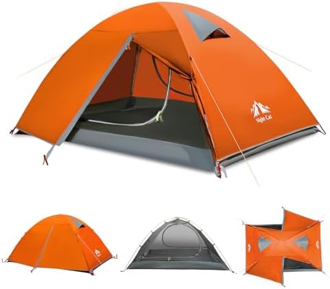 Night Cat 2-Persons Backpacking Tent: Waterproof Lightweight Camping Tent for Two People Hiking Outdoor Mountain with Aluminum Poles and Rainfly Green by NightCat