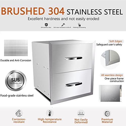 Stainless Steel Outdoor Kitchen BBQ Island Drawers - Flush Mount Triple Access, 18Wx23Dx15H - Image 5