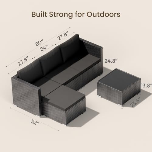 Patio Furniture Set - All-Weather -5 Piece Outdoor Patio Conversation Couch Sets, Modular Wicker Rattan Sectional Sofa for Garden, Patio, Poolside, Backyard, Balcony, Porch,Medium Gray - Image 4