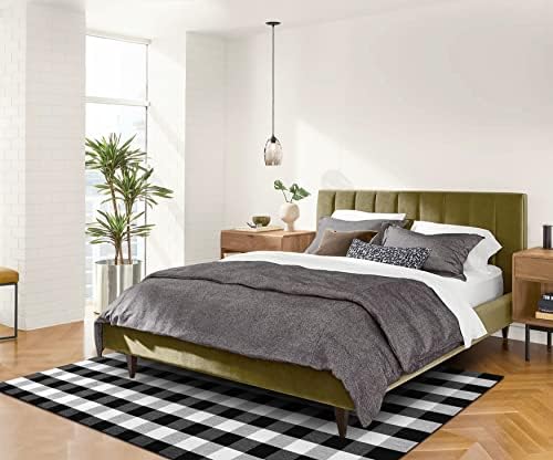 IOHOUZE 5x7 Buffalo Plaid Area Rug, Washable Indoor Outdoor, Black White - Image 4