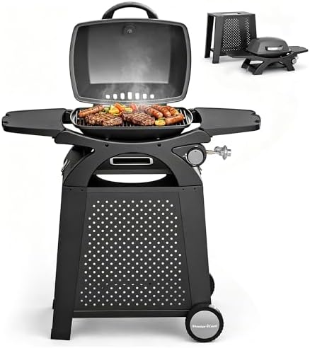 MASTER COOK Single Burner Propane Gas Grill, 11,500 BTU Portable Tabletop Barbecue Grill with Cart for Patio, Camping, Travel by MasterCook
