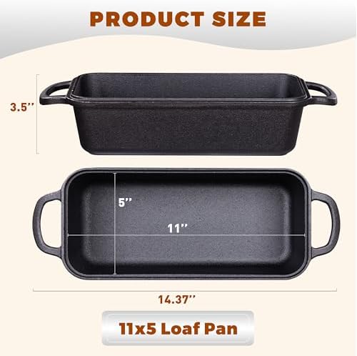 Cast Iron Loaf Pan with Lid, 11x5 Inch 5.8 Qt Pre-Seasoned Pan - Image 3