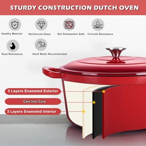 TeamFar Enameled Cast Iron Dutch Oven, 6 Quart Pot with Lid & Dual Handles - Image 4