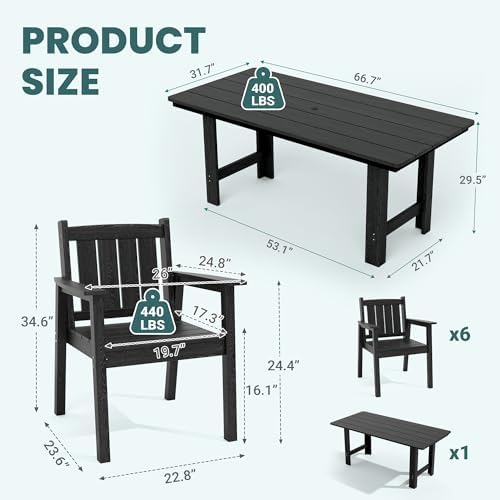 Pamapic Patio Dining Table Set, 7-Piece Outdoor Dining Set for 6, Black - Image 4