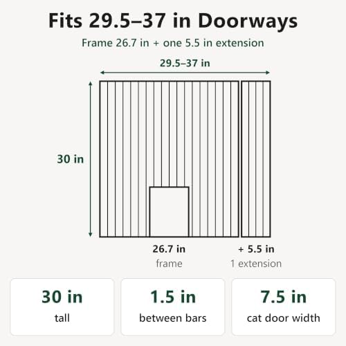 Dog Gate with Adjustable Cat Door, 29.5-37 in Wide, Black - Image 4