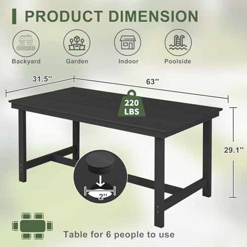 FUNBERRY Outdoor Dining Table, HDPE 6-Person Patio Table with Umbrella Hole - Image 5