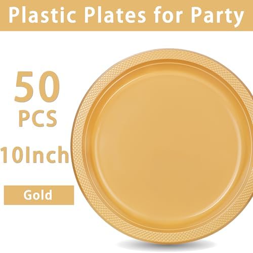 WELLIFE Gold Plastic Plates 10 Inch 50 Count - Image 7