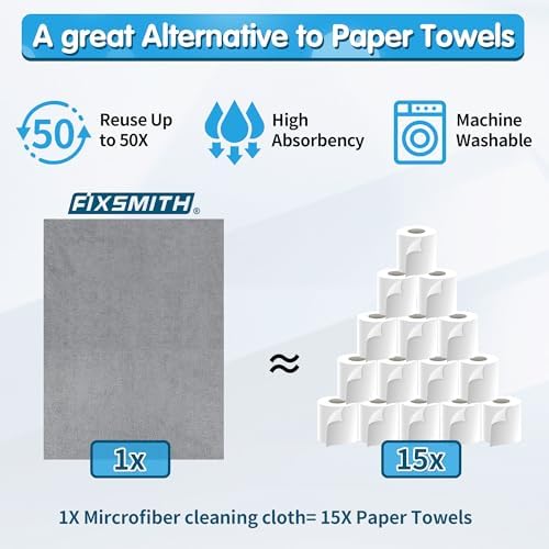FIXSMITH Grey Microfiber Cleaning Cloth, Pack of 50, 16"X12" Cleaning Rags for Housekeeping and Kitchen, Reusable Shop Towels, Microfiber Towels for Cars, Lint Free, Scratch-Free, Highly Absorbent - Image 4