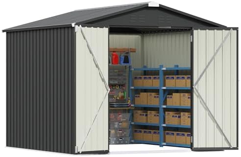 Patiowell 8x8 FT Storage Shed, Outdoor Metal Sheds, Black - Image 6