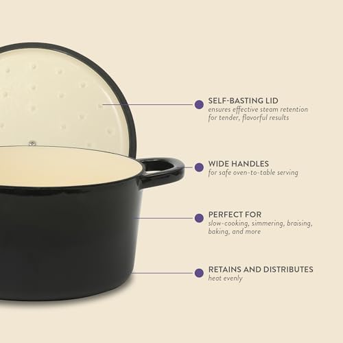 Crock Pot Artisan 7-Quart Round Cast Iron Dutch Oven with Lid – Black Enamel Finish, Gold Knob, Durable Heavy-Duty Cookware for Slow Cooking, Baking, and Roasting - Image 4
