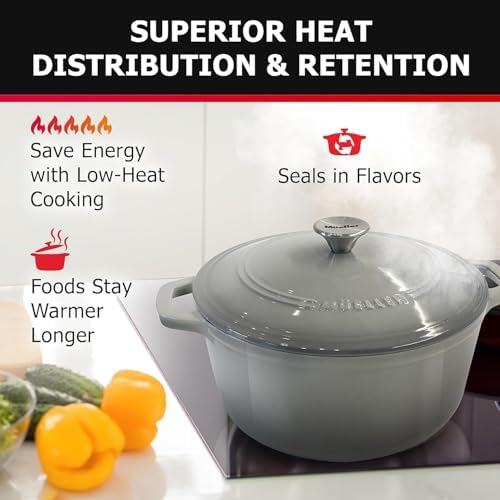 MUELLER HOME 7.5 QT Enameled Cast Iron Dutch Oven, Heavy-Duty, Oven-Safe up to 500° F & Across All Cooktops, Casserole Dish and Braiser Pan with Lid and Stainless Knob, Grey - Image 2