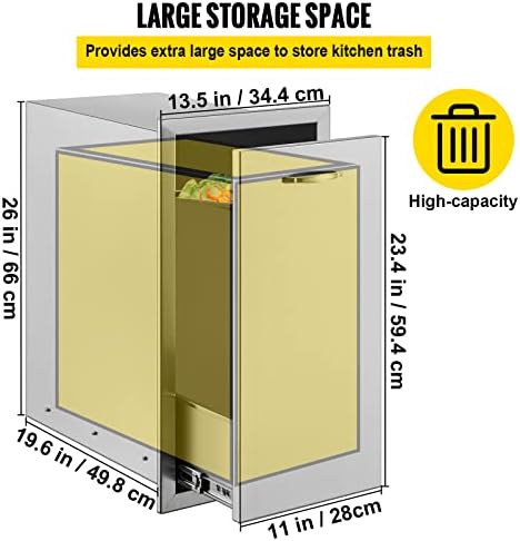 VEVOR Triple Access 18''W x 23''D Stainless Steel Outdoor Kitchen Drawers with 13.6''W x 26''H Trash Bin Pull Out Tray - Image 2