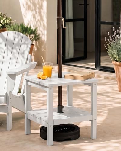 SERWALL Double Layer Adirondack Side Table with Umbrella Hole, HIPS Outdoor Side Table Rectangular End Tables for Patio, Poolside, Garden, White - Image 6
