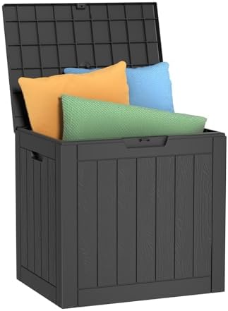36 Gallon Outdoor Deck Box, Lockable Waterproof Outdoor Storage Boxes For Garden Tools,Indoor Cushions,Accessories Outside Storage Resin Weatherproof Container(Black) by MAIUSCOLI