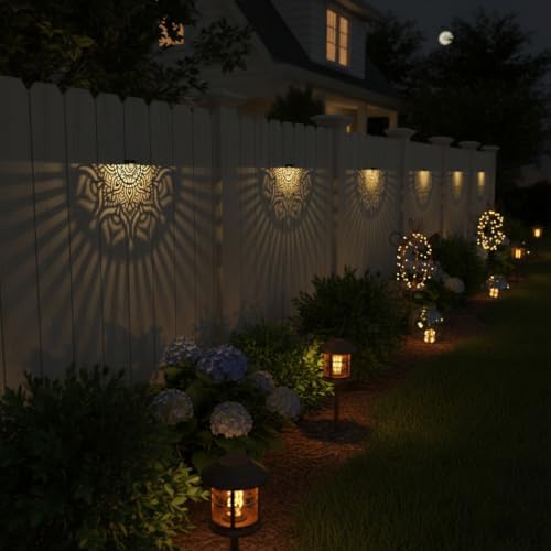4 Pack Solar Fence Lights Outdoor Wall Lights Plastic Solar Powered Deck Step Stair Lights Mandala Theme Waterproof Fence Solar Light for Garden Post Patio Yard Decor, Gardening Gifts for Women Mom - Image 6