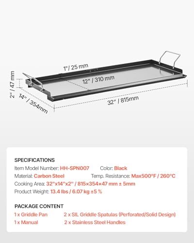 VEVOR Carbon Steel Griddle, 32x14 inch Universal Flat Top Rectangular Plate, Gas Grill Griddle for BBQ Grill, Teppanyaki, Portable Family Cookware with Handle, for Camping Tailgating Party - Image 7