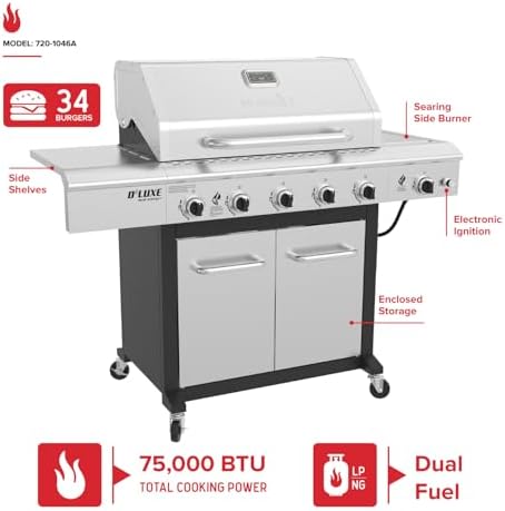 Nexgrill Deluxe 5-Burner Gas Grill, Ceramic Side Burner with Side Table - Image 2