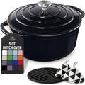 Zulay Kitchen 5 Quart Enameled Cast Iron Dutch Oven Pot with Lid – Premium Durability & Oven Safe up to 500°F – Heavy Duty Cookware Perfect for Bread Baking, Stews, Braising & Roasting – Black by ZulayKitchen