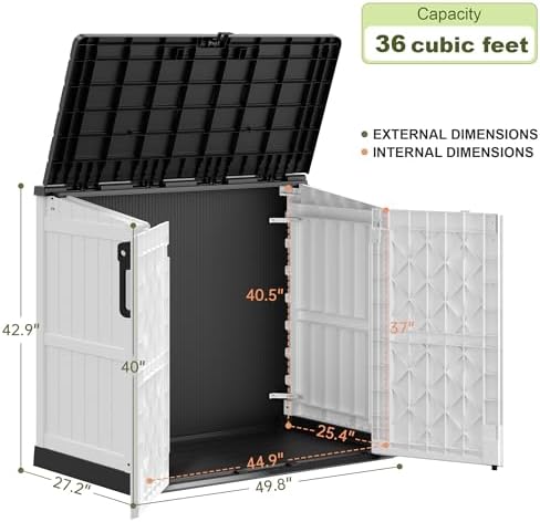 Plastic Outdoor Storage Shed, 36 Cu Ft Waterproof Outdoor Storage Cabinet with Dual Lock Door for Backyard, Patio, Garage, Garden to Store Tools & Accessories, Wood-Grain（Ashen - Image 3