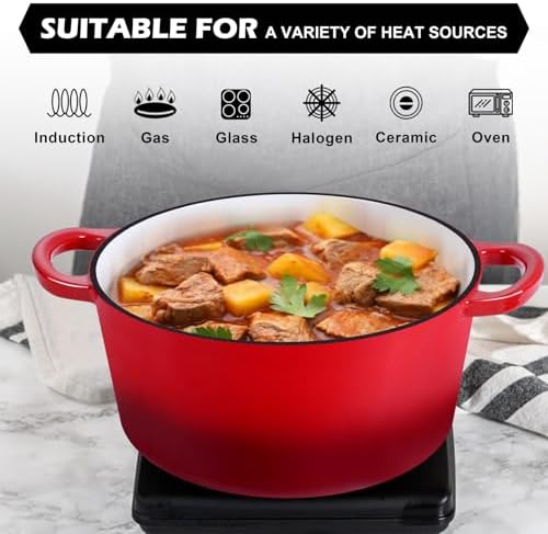 TeamFar 5Qt Dutch Oven, Enameled Cast Iron Dutch Oven with Lid&Dual Handles - Image 5